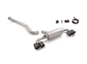 Stainless steel Cat-Back left/right each w/ round 2x100mm Carbon Shot tips (valved) to suit Toyota Yaris GR-Four 1.6 Stainless steel Cat-Back left/right each w/ round 2x100mm Carbon Shot tips (valved) to suit Toyota Yaris GR-Four 1.6